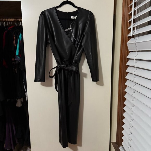 Nissa V-Neck Black Faux Leather Dress (L) NWT - Picture 3 of 9